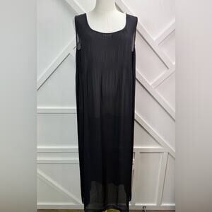 Vivienne Tam Black Pleated Sheer Slip Dress Minimalist Sleeveless Midi Sz Small